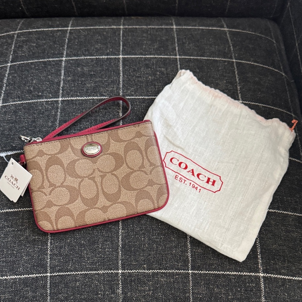 Coach Brown and Red Wristlet